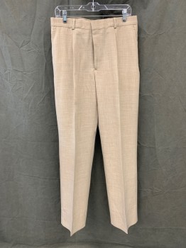 D'ACCORD, Brown, White, Polyester, 2 Color Weave, Pleated, Zip Fly, 4 Pockets, Belt Loops,