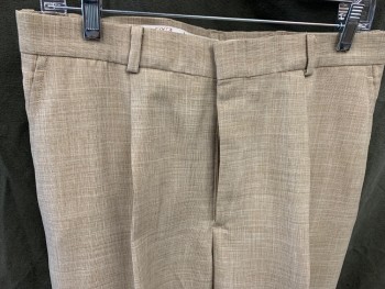 Mens, Pants, D'ACCORD, Brown, White, Polyester, 2 Color Weave, 30/32, Pleated, Zip Fly, 4 Pockets, Belt Loops,