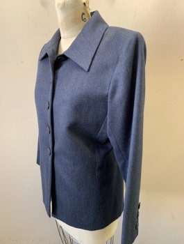 SAINT LAURENT, Slate Blue, Wool, Solid, Single Breasted, 5 Buttons, Collar Attached, Padded Shoulders, Boxy Fit