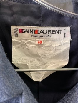 SAINT LAURENT, Slate Blue, Wool, Solid, Single Breasted, 5 Buttons, Collar Attached, Padded Shoulders, Boxy Fit