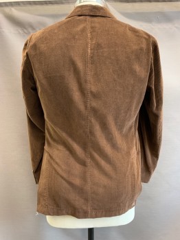 Mens, Sportcoat/Blazer, ELEVENTY, Brown, Cotton, Cashmere, 46R, Corduroy, Peaked Lapel, Single Breasted, Button Front, 2 Buttons,  3 Pockets, White Stitching on Pockets