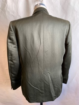 JOHN RAFAEL , Dk Olive Grn, Black, Polyester, 2 Color Weave, Double Breasted, Collar Attached, Peaked Lapel, 3 Pockets