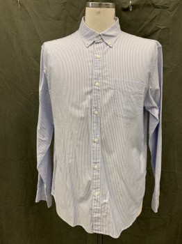 J. CREW, Blue, White, Cotton, Stripes - Vertical , Button Front, Button Down Collar, 1 Pocket, Long Sleeves, Button Cuff