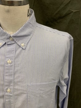 J. CREW, Blue, White, Cotton, Stripes - Vertical , Button Front, Button Down Collar, 1 Pocket, Long Sleeves, Button Cuff