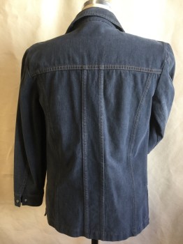 Mens, Jean Jacket, WRANGLER, Steel Blue, Cotton, Solid, 40, Western Jacket, Steel Blue Denim, Collar Attached, Clear Pearl with Silver Trim Snap Front, 2 Pockets with Flap, Shawl Lapel, 5" Side Split Hem,