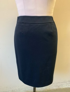 Womens, Skirt, Knee Length, CALVIN KLEIN, Navy Blue, Polyester, Rayon, Solid, Sz.8, Dark Navy, Pencil Skirt, 2" Wide Self Waistband, 1 Small Welt Pocket in Front, Invisible Zipper at Center Back
