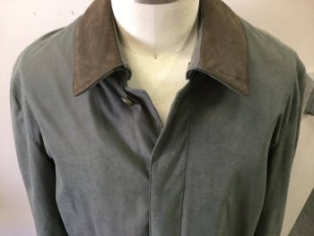 Mens, Coat, Trenchcoat, LONDON FOG, Dk Gray, Acrylic, Wool, Solid, 42 L, LONDON FOG TRAVELWEAR, Single Breasted, Collar Attached, Brown Lined Collar, 2 Pockets, Removable Liner, 2PC