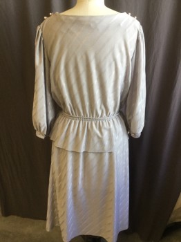 N/L, Gray, Silver, Polyester, Stripes - Diagonal , Round Wide Neck, 2 Pearl Buttons at Shoulder, 3/4 Sleeves, Thin Elastic Waist with Thin SELF Detachable Belt,