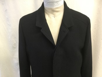 Mens, Coat, Overcoat, CALIBRATE, Black, Wool, Polyester, Solid, XL, 42, Notched Lapel, Concealed 5 Button Up Closure, 2 Welt Pockets, Above the Knee Length
