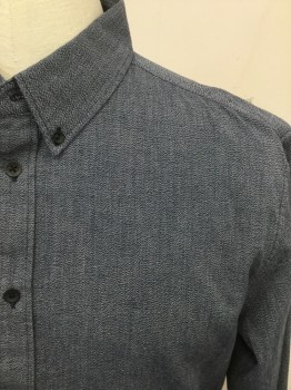 RAG & BONE, Navy Blue, White, Cotton, Polyamide, Mottled, Static-like Pattern, Button Front, Collar Attached, Button Down Collar, Long Sleeves
