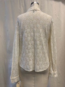 Womens, Blouse, KAREN KANE, Ivory White, Synthetic, Floral, B42, 14, Sheer Floral Lace, B.F., C.A., L/S,