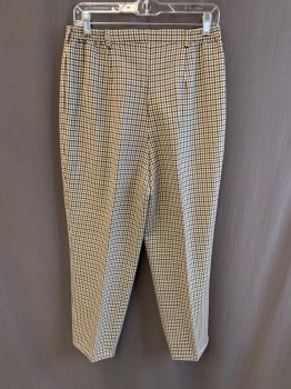 Womens, 1990s Vintage, Suit, Pants, AQUASCUTUM, Beige, Brown, Navy Blue, Wool, Houndstooth, 8, Side Pockets, Pleat Front
