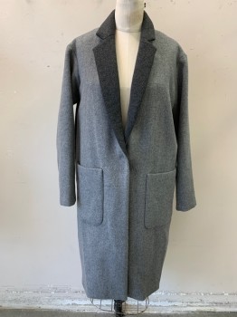 MADEWELL, Gray, Charcoal Gray, Wool, Polyester, Solid, Single Breasted, Snap Front, Narrow Notched Lapel, 1 Patch Pocket, Lt Gray on Outside with Charcoal Facing