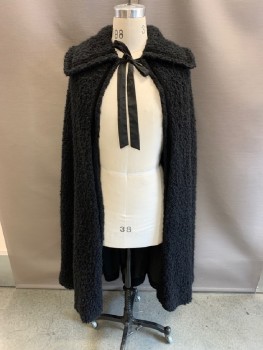 MTO, Black, Wool, Textured Fabric, C.A., Black Velvet On Collar, Tie Front,