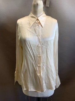 Womens, Blouse, CLIFFORD & WILLIS, Cream, Silk, Solid, S, C.A., Button Front, L/S, French Cuffs, *Red Stains, See Pics*