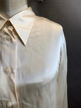 Womens, Blouse, CLIFFORD & WILLIS, Cream, Silk, Solid, S, C.A., Button Front, L/S, French Cuffs, *Red Stains, See Pics*