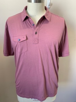 Mens, Polo, LINKSOUL, Mauve Pink, Cotton, Solid, XL, Short Sleeves, 1 Pocket,