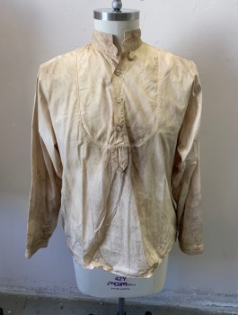 SCULLY, Beige, Cotton, Solid, Stand Collar, 3 Buttons Half Placket, Long Sleeves, *Aged/Distressed*