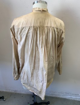 Mens, Historical Fiction Shirt, SCULLY, Beige, Cotton, Solid, L, Stand Collar, 3 Buttons Half Placket, Long Sleeves, *Aged/Distressed*