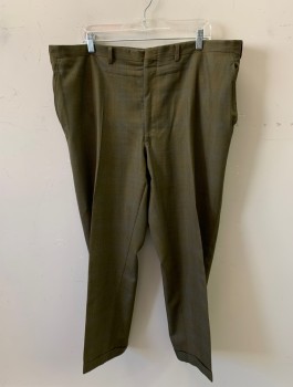 Mens, 1960s Vintage, Suit, Pants, MICHAELS/STERN, Olive Green, Wool, 2 Color Weave, 42/28, F.F, 4 Pockets, Cuffed, Olive, Light Blue, and Black Weave