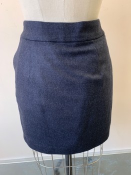 N/L, Charcoal Gray, Midnight Blue, Wool, 2 Color Weave, Mini Skirt, 2" Wide Self Waistband, 2 Curved Hip Pockets, Invisible Zipper at Side