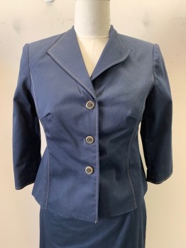 ISABELLA SUITS, Navy Blue, Poly/Cotton, Spandex, Pointed Lapel, Single Breasted, Button Front, 3 Buttons, Tan Stitching