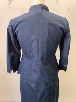 ISABELLA SUITS, Navy Blue, Poly/Cotton, Spandex, Pointed Lapel, Single Breasted, Button Front, 3 Buttons, Tan Stitching