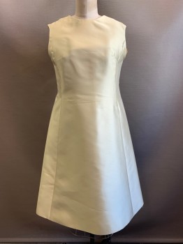 NO LABEL, Ivory White, Polyester, Solid, Sleeveless, Crew Neck, Vertical Seams, Back Zipper, Made to Order
