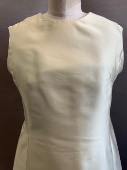 NO LABEL, Ivory White, Polyester, Solid, Sleeveless, Crew Neck, Vertical Seams, Back Zipper, Made to Order