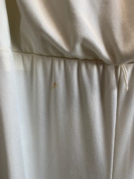 Womens, Jumpsuit, FREDERICK'S OF HOLLY, Off White, Polyester, Solid, W28, B34, Bateau/Boat Neck, S/S, Back Zipper, Elastic Waistband, *Makeup Stains at Collar and Water Stain By Right Waistband*