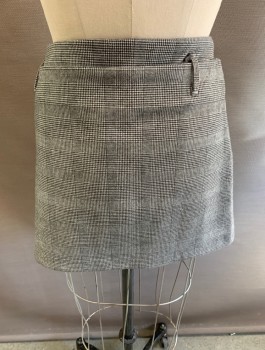 Womens, Skirt, Mini, ZARA, Gray, White, Polyester, Viscose, Glen Plaid, M, 2 Tier Yoke Front, with Belt Loops and Pockets.