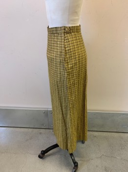 Womens, 1940s Vintage, Suit, Skirt, MTO, Yellow, Black, Gold, Silver, Synthetic, Plaid, H: 38, W: 26, Hem Below Knee, Zip Side, Button Side