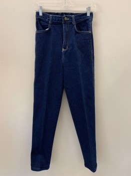 Womens, Jeans, SHADES, Dk Blue, Cotton, Solid, W26, F.F, Top And Back Pockets, Zip Front, Belt Loops