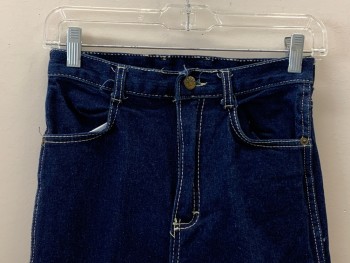 SHADES, Dk Blue, Cotton, Solid, F.F, Top And Back Pockets, Zip Front, Belt Loops