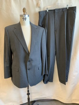 RALPH LAUREN, Dk Gray, Wool, Heathered, Notched Lapel, Single Breasted, Button Front, 2 Buttons, 3 Pockets