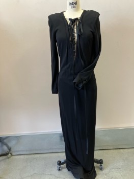 Womens, Evening Gown, TOM FORD, B:34, 4, H:35, Black, Knit, Floor Length, Lace Up Front, Back Zip, Invisible Zips At Wrists Of L/S, Back Slit,