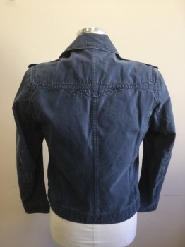 Mens, Casual Jacket, BOSS ORANGE, Navy Blue, Cotton, Solid, C36, S, Zip Front, Collar Attached, 6 Outer Pockets. 2 Pockets Inside. Stonewashed Cotton, Tabs on Shoulder