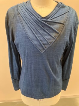 N/L, Blue, Cotton, Solid, V Neck, with Diagonally Piped Kerchief Shape CF, Piped Detail At Sleeve Cuffs, CB Zip, * Aged*
