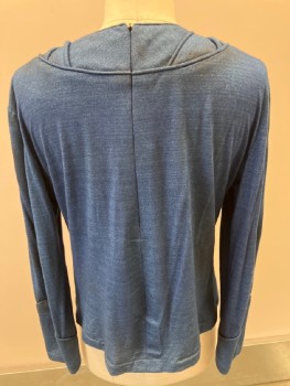 Mens, Tops, N/L, Blue, Cotton, Solid, 44, V Neck, with Diagonally Piped Kerchief Shape CF, Piped Detail At Sleeve Cuffs, CB Zip, * Aged*