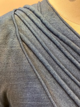 N/L, Blue, Cotton, Solid, V Neck, with Diagonally Piped Kerchief Shape CF, Piped Detail At Sleeve Cuffs, CB Zip, * Aged*