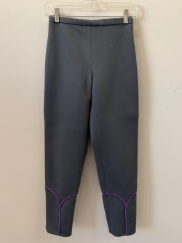 NO LABEL, Gray, Purple, Polyester, Solid, F.F, Purple Piping, Textured Fabric, Back Zip,