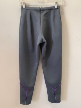 NO LABEL, Gray, Purple, Polyester, Solid, F.F, Purple Piping, Textured Fabric, Back Zip,