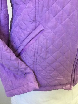 BOBBY CHAN, Lavender Purple, Silk, Diamond Quilt, CA, Zip Front, 2 Slant Pockets with Zipper