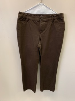 Womens, Casual Pants, ST JOHN'S BAY, Brown, Cotton, Spandex, 14, Top Pockets, Zip Front, F.F, 2 Back Pockets