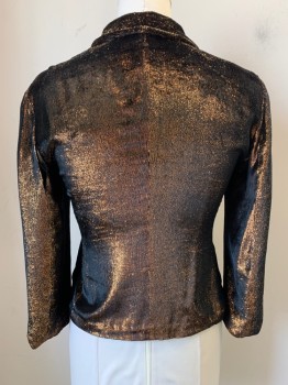 Womens, Jacket, MILA SCHON, Copper Metallic, Black, Silk, Viscose, Speckled, L, L/S, Button Front, Notched Lapel, Distressed
