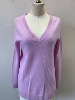 Womens, Pullover, SAKS FIFTH AVE, Pink, Cashmere, Solid, XS, Long Sleeves, V-neck,