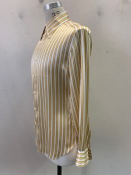 ANTO, Gold, Pearl White, Brown, Polyester, Stripes - Vertical , L/S, Button Front, Collar Attached