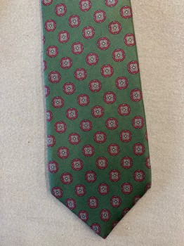 Mens, Tie, LIBERTY OF LONDON, Dk Green, Red, Jade Green, Yellow, Silk, Floral, Geometric, O/S, Four in Hand