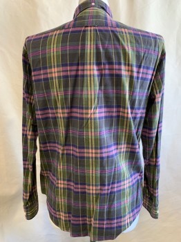 Mens, Casual Shirt, GANT, Green, Pink, Navy Blue, Yellow, Cotton, Plaid, XL, L/S, Button Front, Button Down Collar,  1 Pocket, Back Yoke with Box Pleat CB