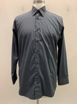 Mens, Casual Shirt, Tailor Made, Charcoal Gray, Cotton, Solid, 34, 15 1/2, L/S, Button Front, Collar Attached,
